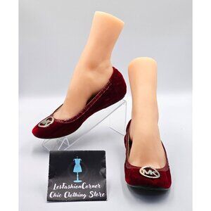 Michael Kors Women's Red Velvet Fulton Logo Emblem Ballet Flat Size 7 2510
